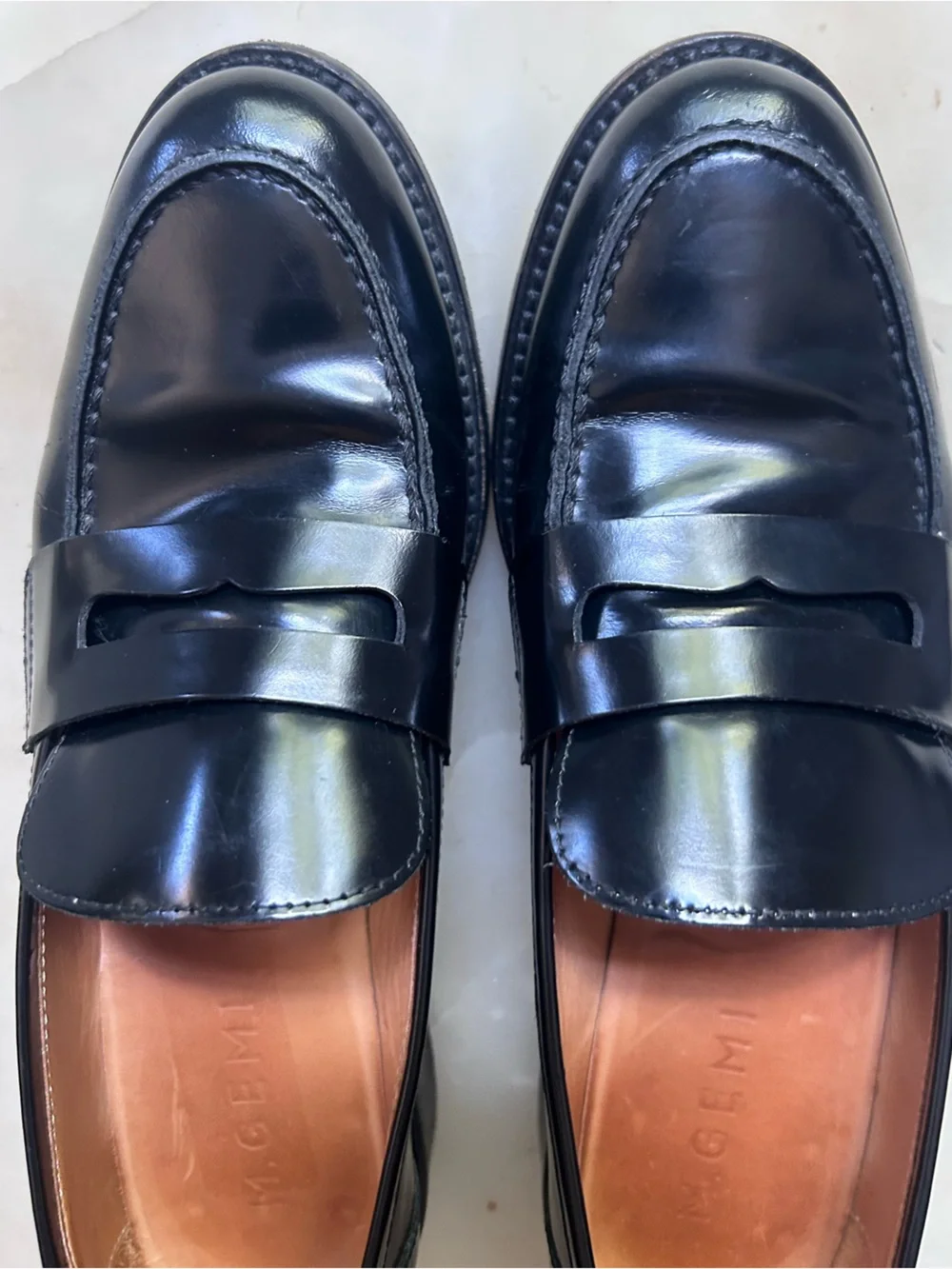 M. Gemi Black Patent  Leather Penny Loafers 39 8.5